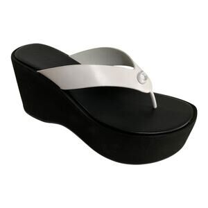 Coach Women's Sculpted Platform C Logo Leather Flip Flop Sandals White Size 8